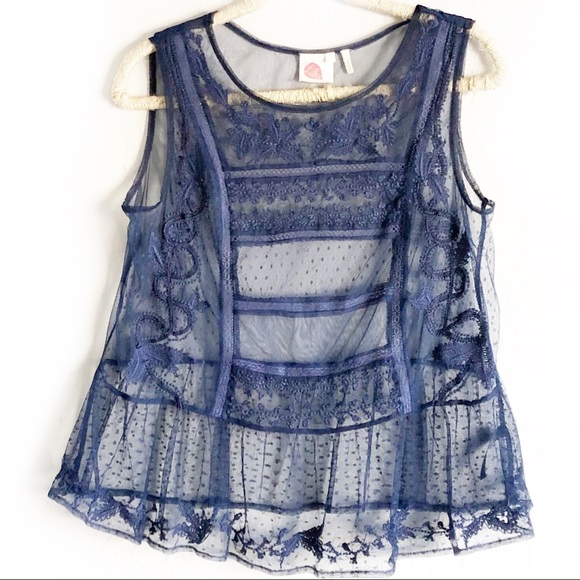 Anthropologie Tops - ANTHRO Lilka Cypress Lace Tank Navy Blue Sz L